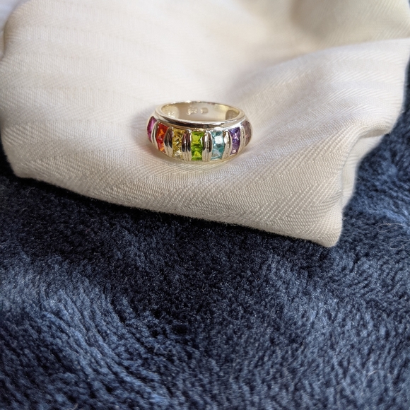 Crystal Multicolor Set Of Two Silver Rings Stackable EUC Trendy - Picture 6 of 12